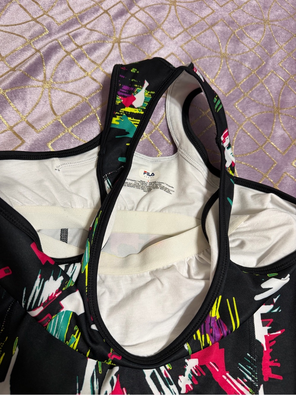💥 WOMENS FILA Racerback Athletic Tank with Neon Abstract Print - Picture 5 of 10